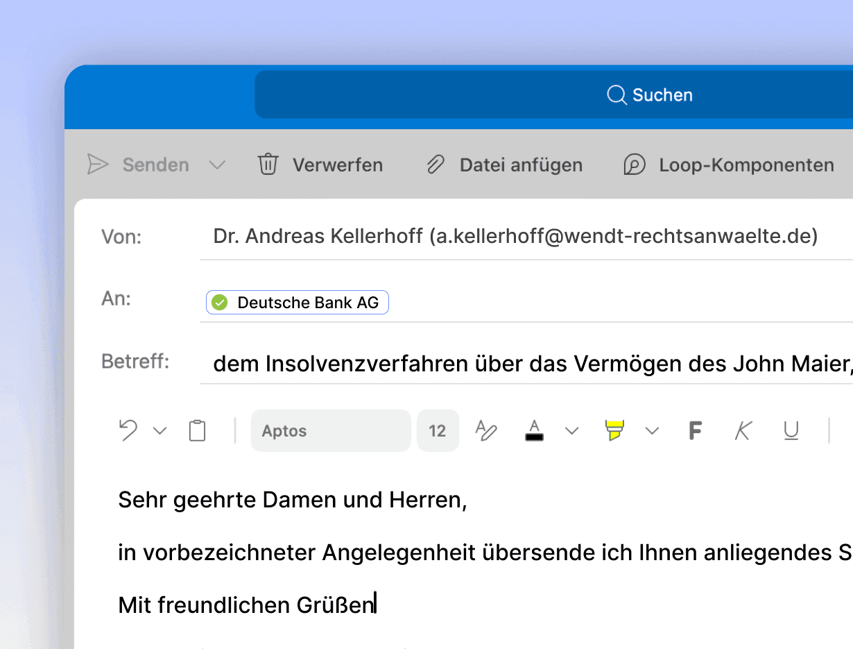 Fertig formatierter, mit Claid Dictate eingefügter Text in Outlook
